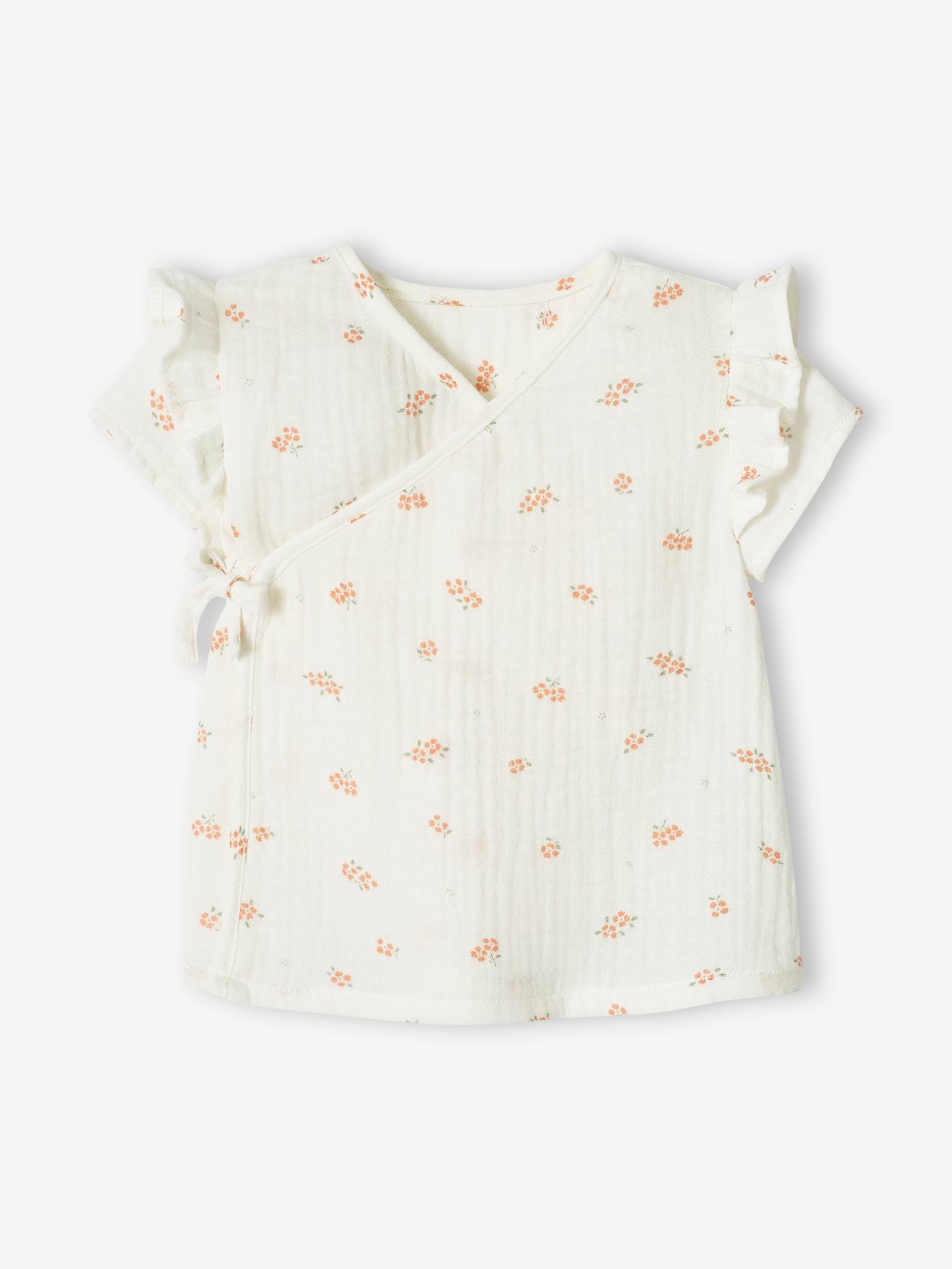 Wrap-Over Jacket in Cotton Gauze for Newborn Babies ecru