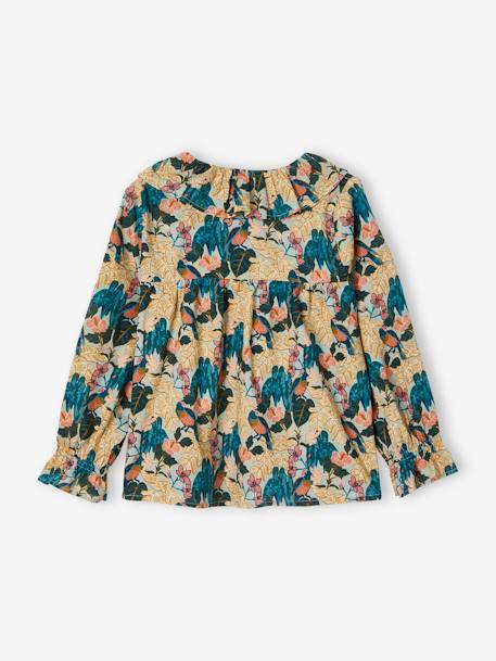 Blouse with Floral Print, for Girls aqua green+fir green+rose 