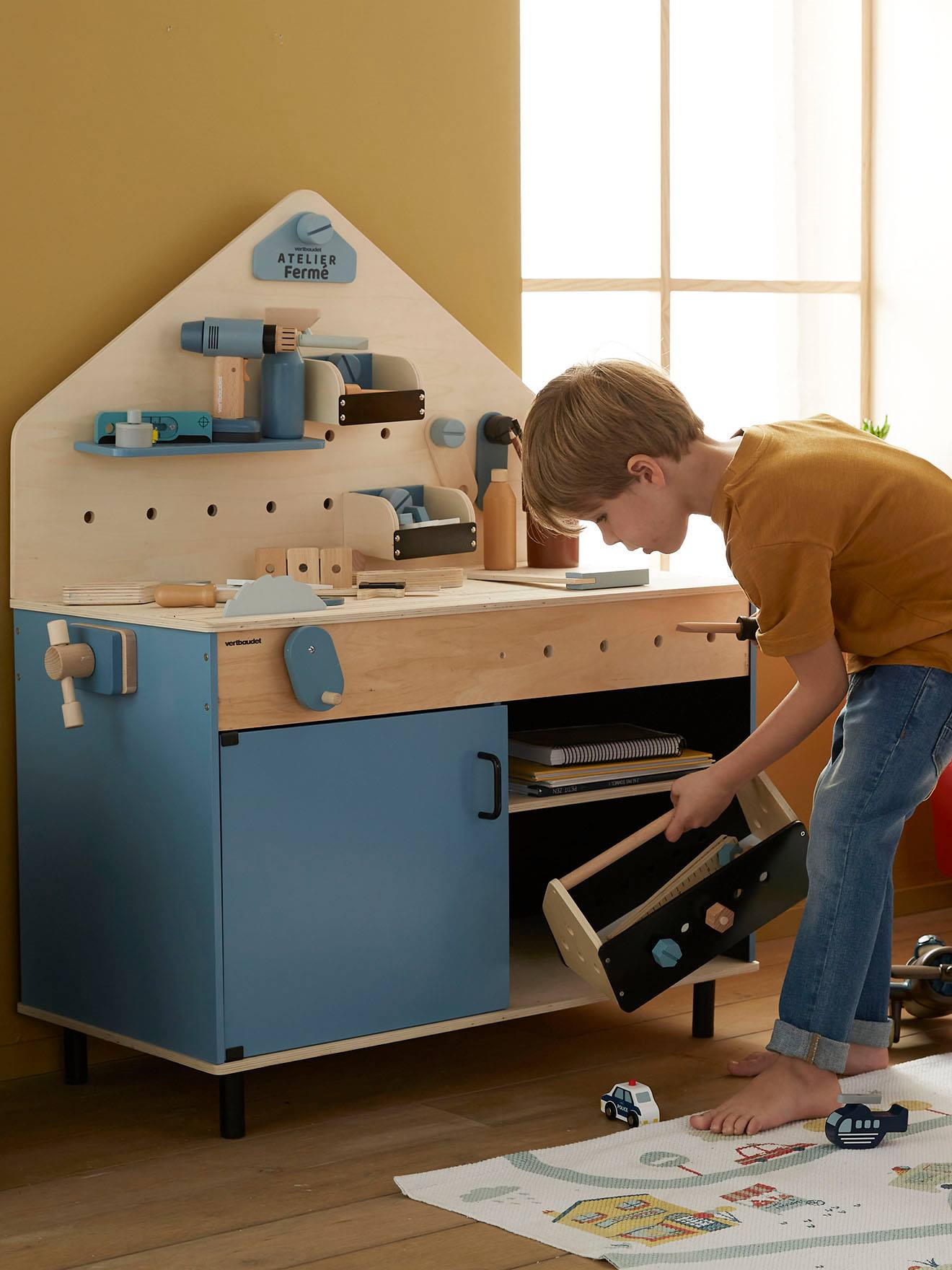 Large DIY Workbench in FSC® Wood & Metal dark solid