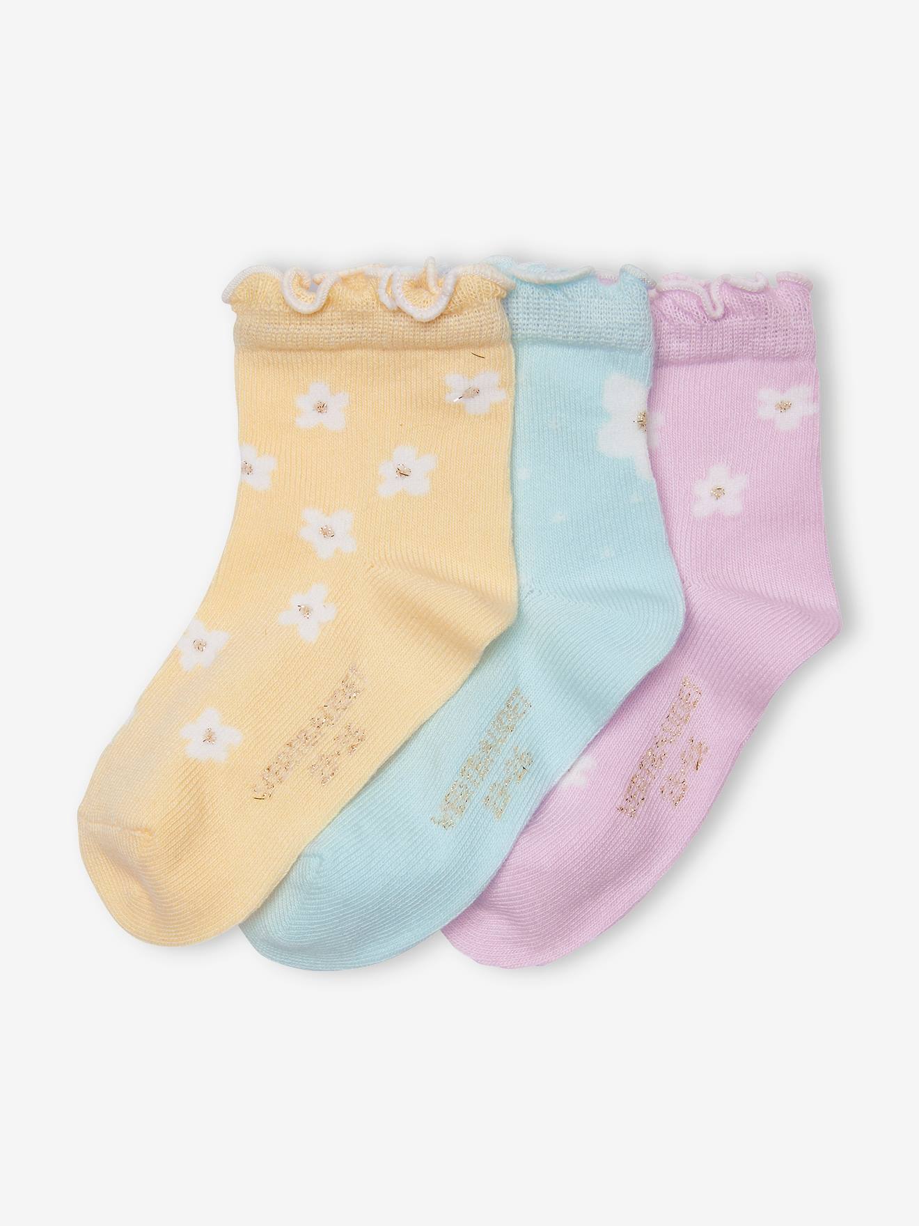 Pack of 3 Pairs of "Daisy" Socks for Baby Girls pale yellow
