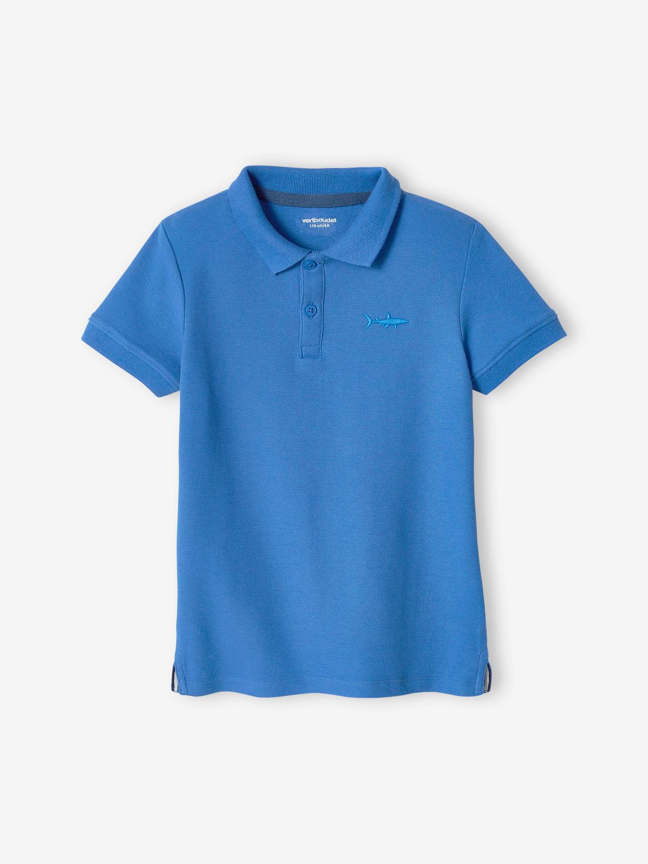 Short Sleeve Polo Shirt, Embroidery on the Chest, for Boys electric blue
