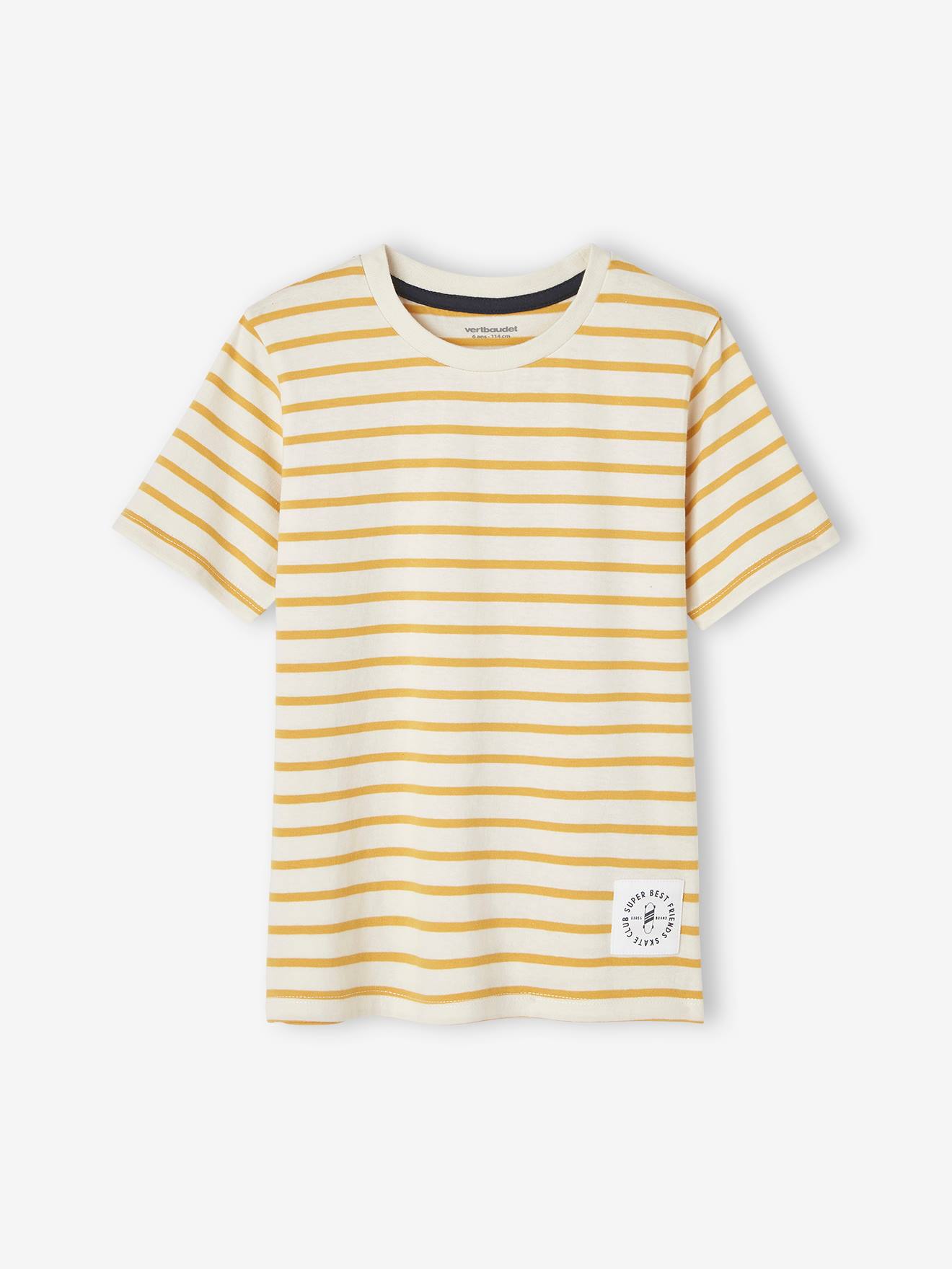 Short-Sleeved Sailor-Style T-Shirt for Boys striped yellow
