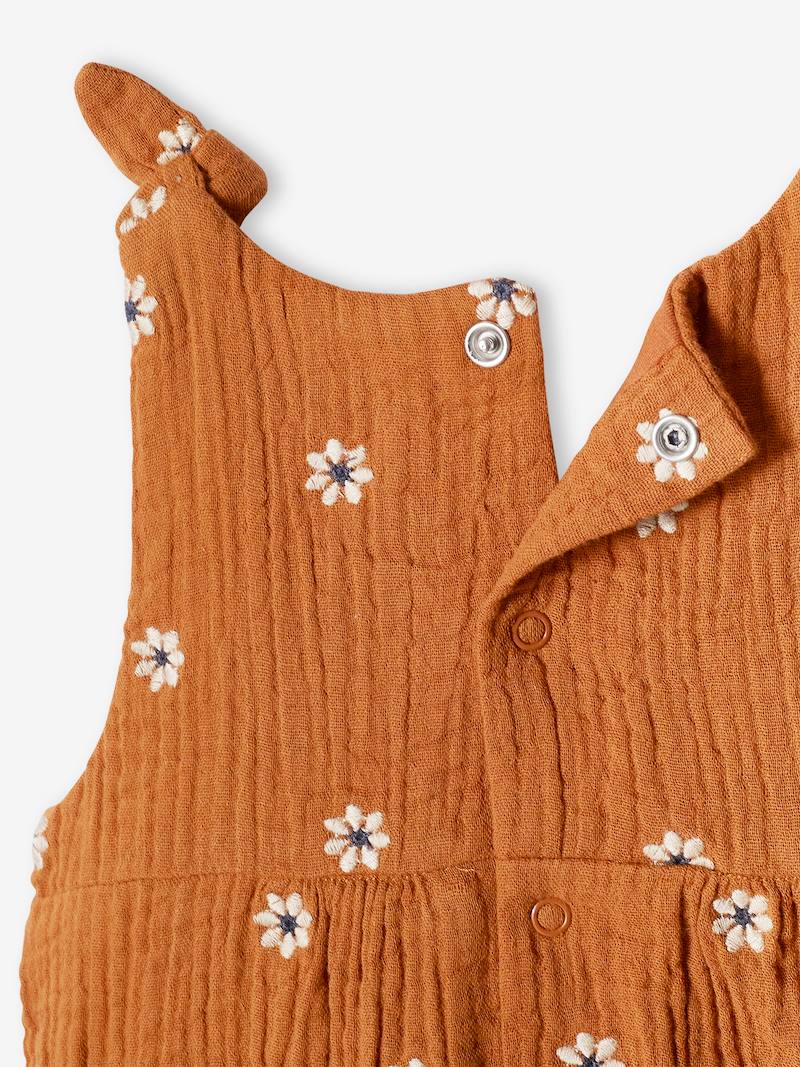 Jumpsuit for Newborn Babies, Embroidery in Cotton Gauze light green/print, Baby Vertbaudet