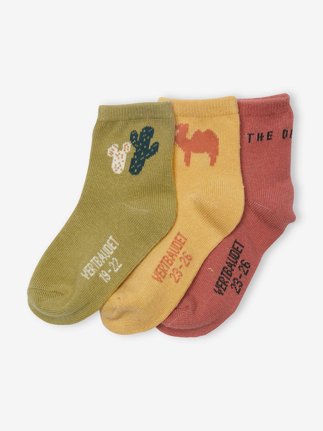 Pack of 3 Pairs of "Cactus" Socks for Babies khaki