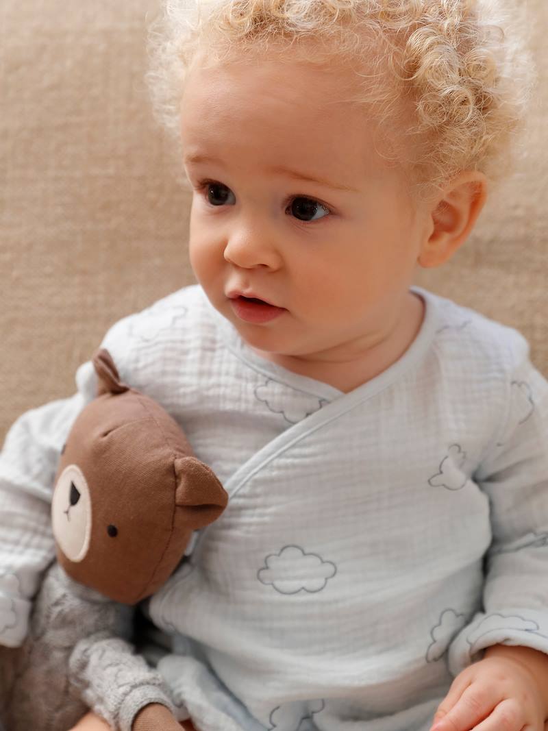 Long Sleeve Bodysuit, Cloud, in Cotton Gauze for Newborn Babies sky