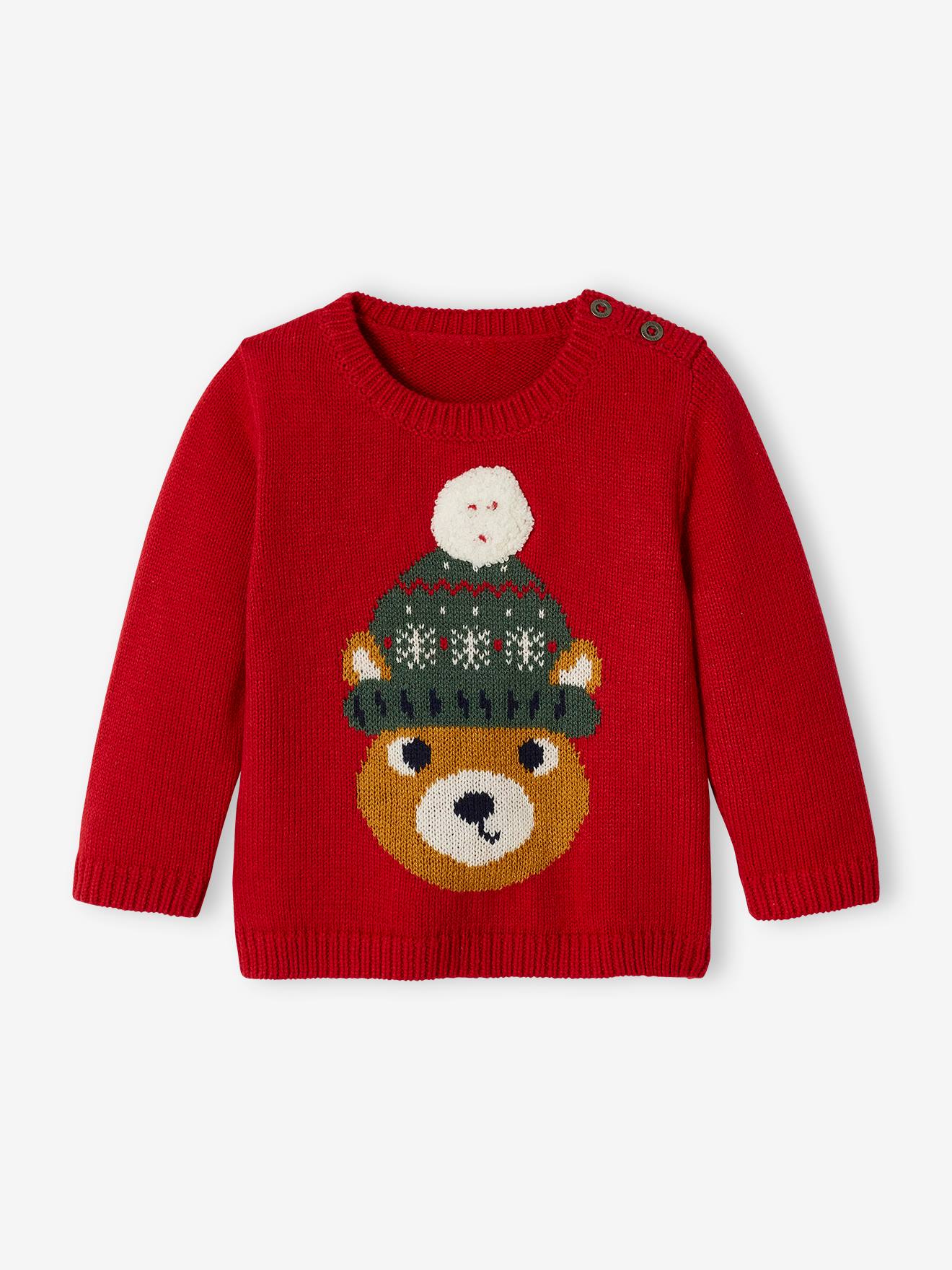 Christmas Jumper with Bear, for Babies red
