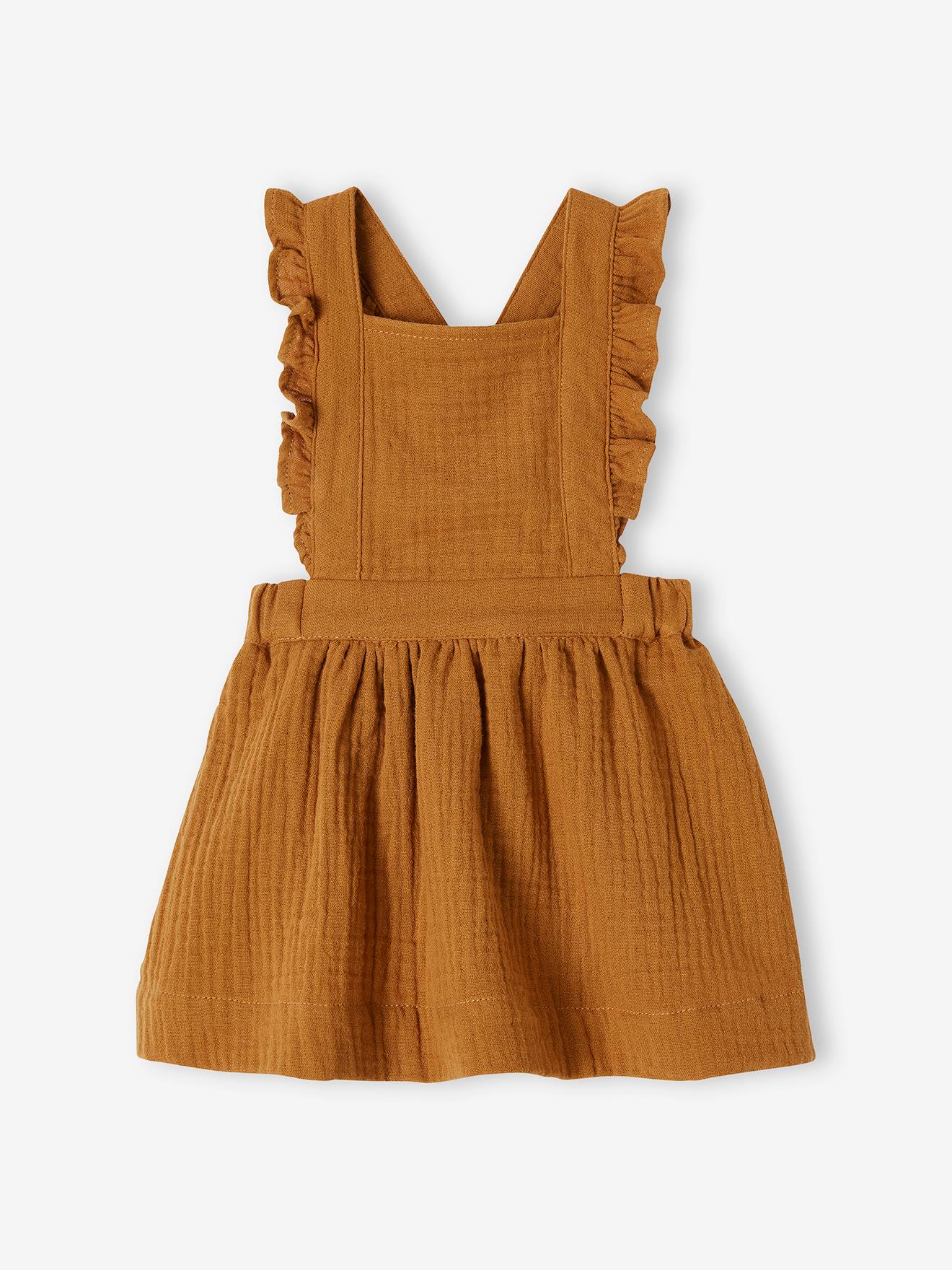 Dungaree Dress in Cotton Gauze, for Babies caramel