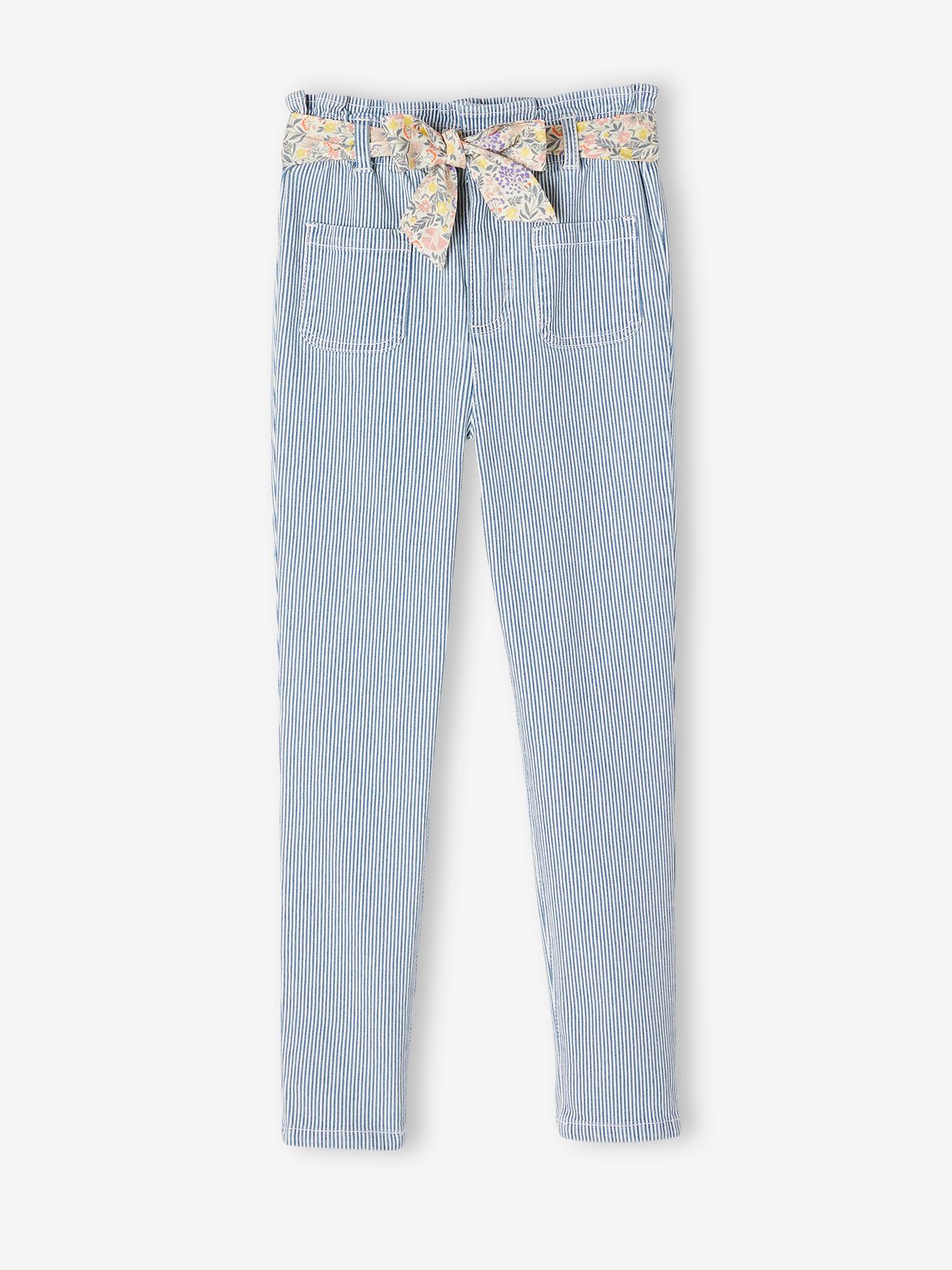 Striped Paperbag Trousers & Floral Printed Belt