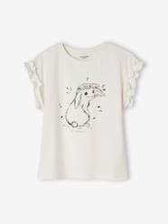 -T-Shirt with Iridescent Motif & Short Ruffled Sleeves for Girls