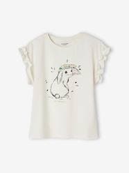 Girls-Tops-T-Shirt with Iridescent Motif & Short Ruffled Sleeves for Girls