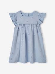 Girls-Cotton Gauze Dress with Embroidered Flowers, for Girls