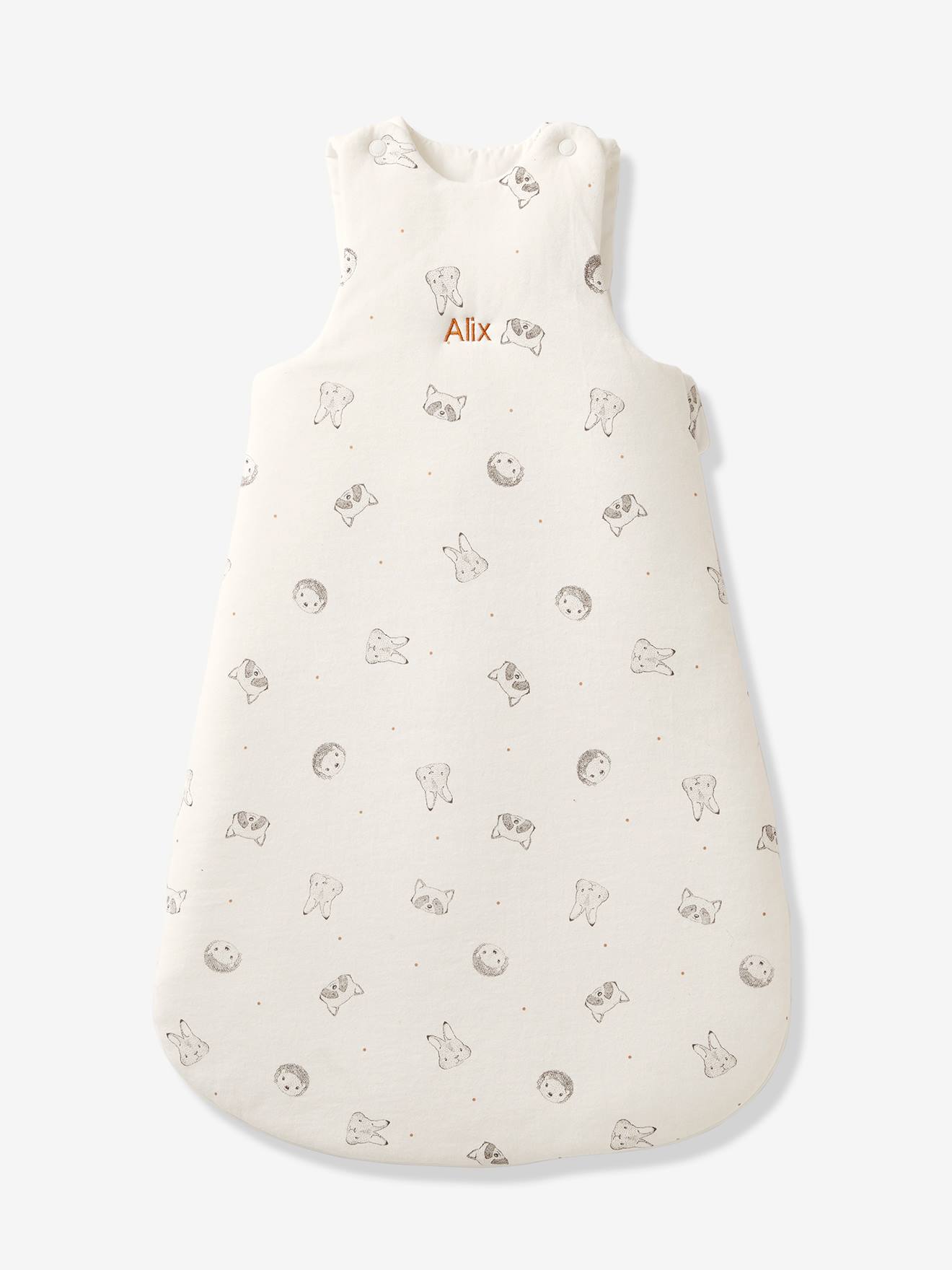 Sleeveless Baby Sleep Bag, in Organic Cotton*, Mini Compagnie white/print