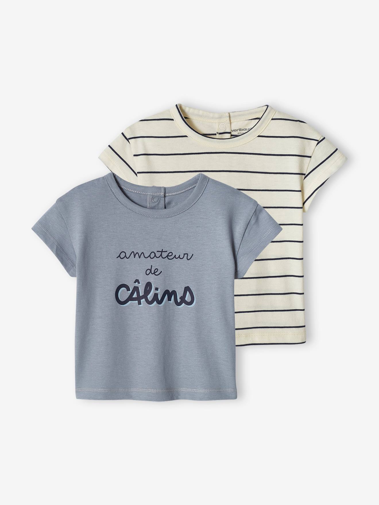 Pack of 2 Basic T-Shirts for Babies grey blue