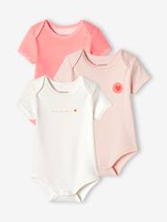 Baby-Bodysuits & Sleepsuits-Pack of 3 "Heart" Bodysuits with Cutaway Shoulders for Babies