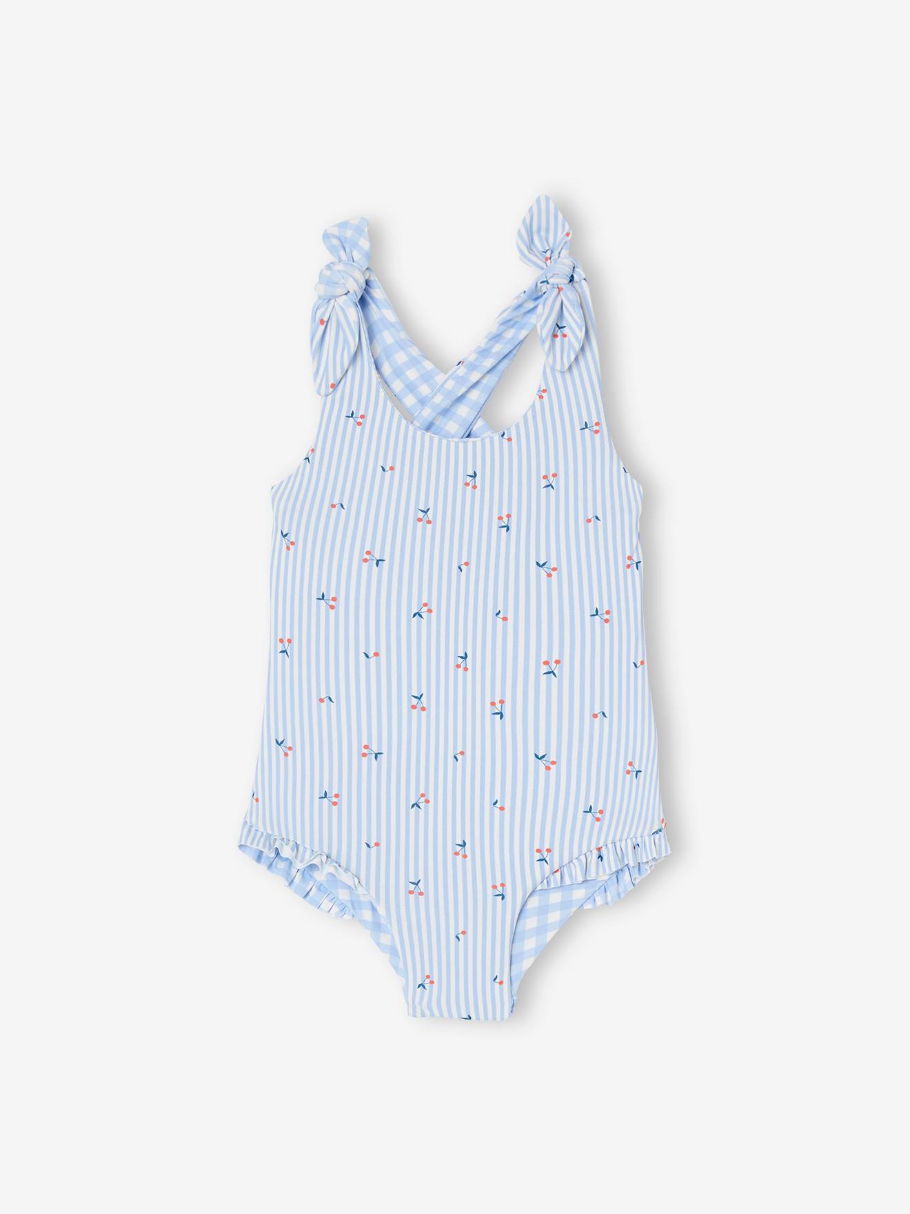 Reversible Swimsuit in Gingham Stripes & Flowers