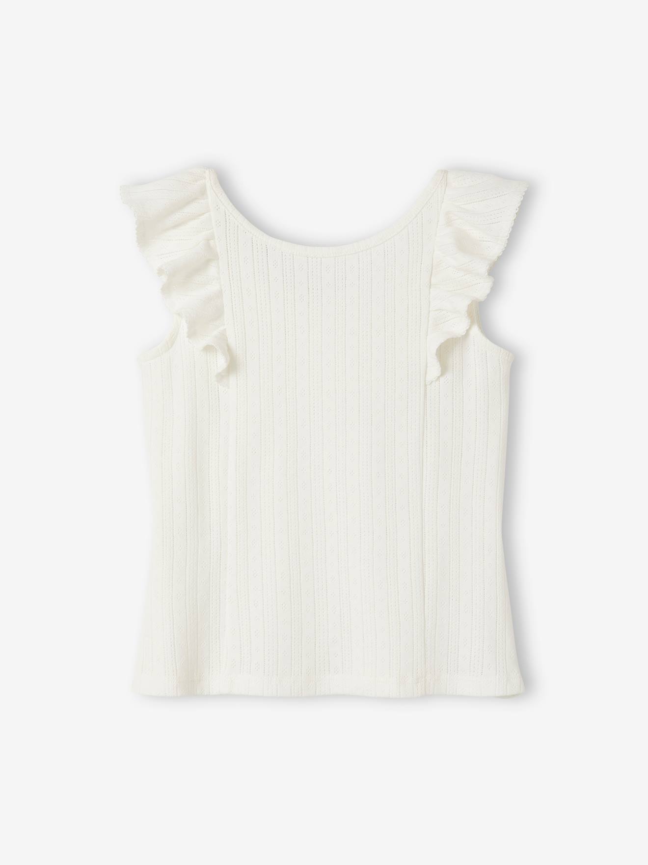 Top with Ruffle, in Pointelle Knit, for Girls ecru
