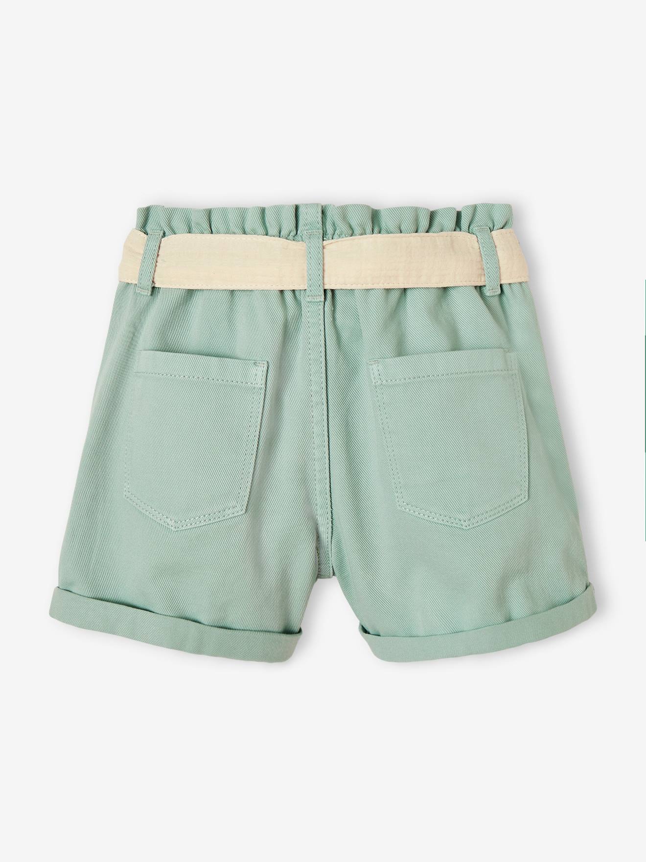 Girls Paperbag Denim Shorts Sand Short High Waist Belted Paper Bag Hot Pants
