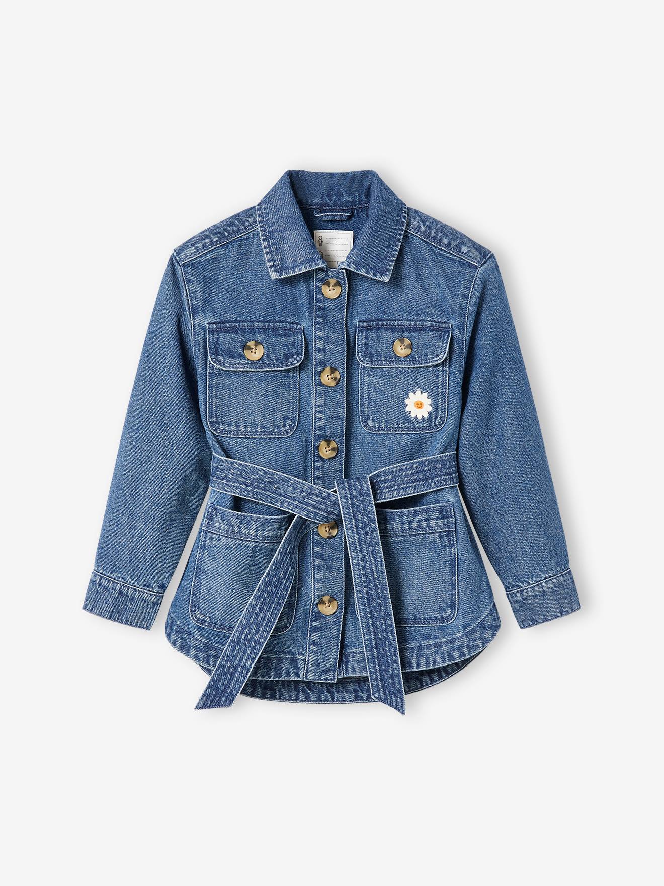Denim Safari Jacket with "love" Embroidered on the Back