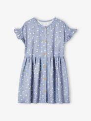 Girls-Buttoned Dress with Flowers for Girls