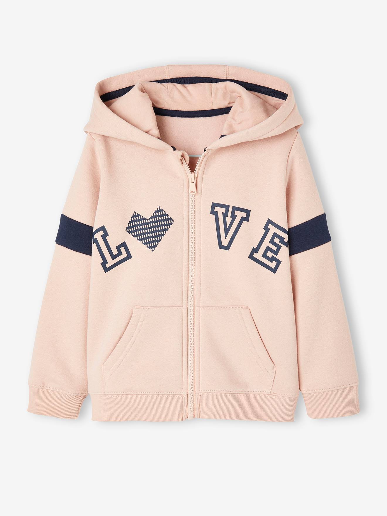 Love Zipped Sports Jacket with Hood for Girls light pink