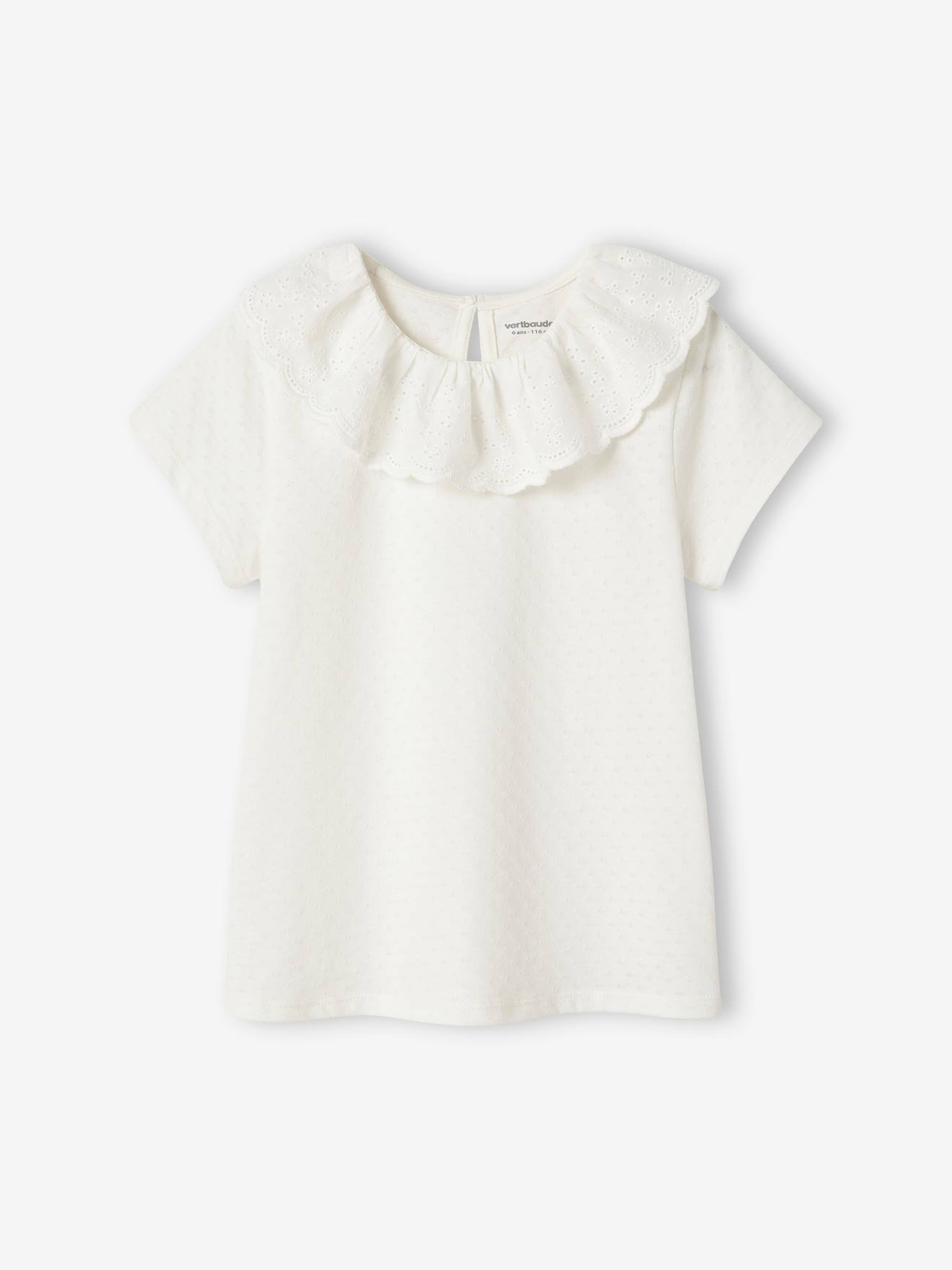 Top with Frilled Collar in Broderie Anglaise for Girls ecru