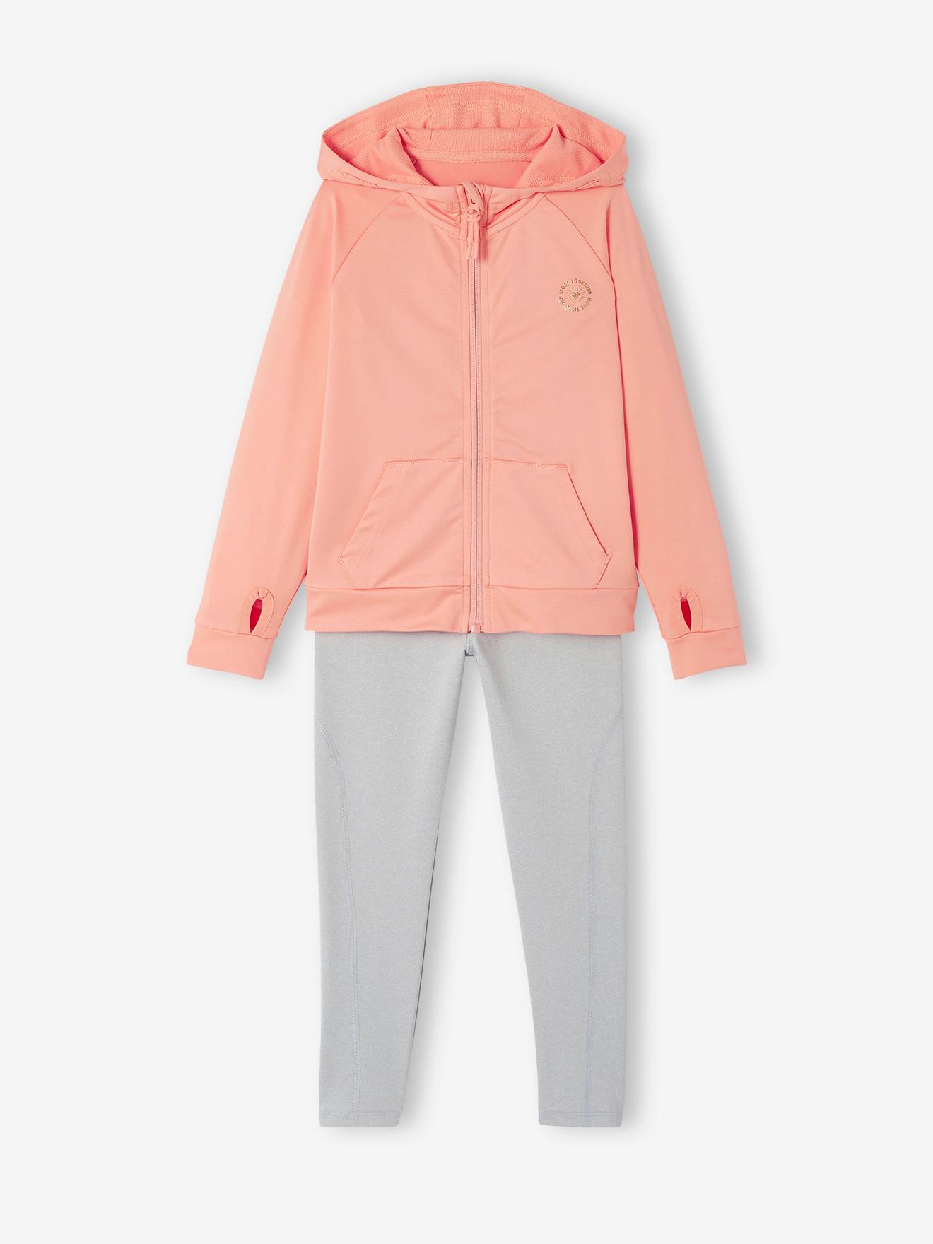 Sports Combo, Zipped Jacket & Leggings in Techno Fabric, for Girls peach