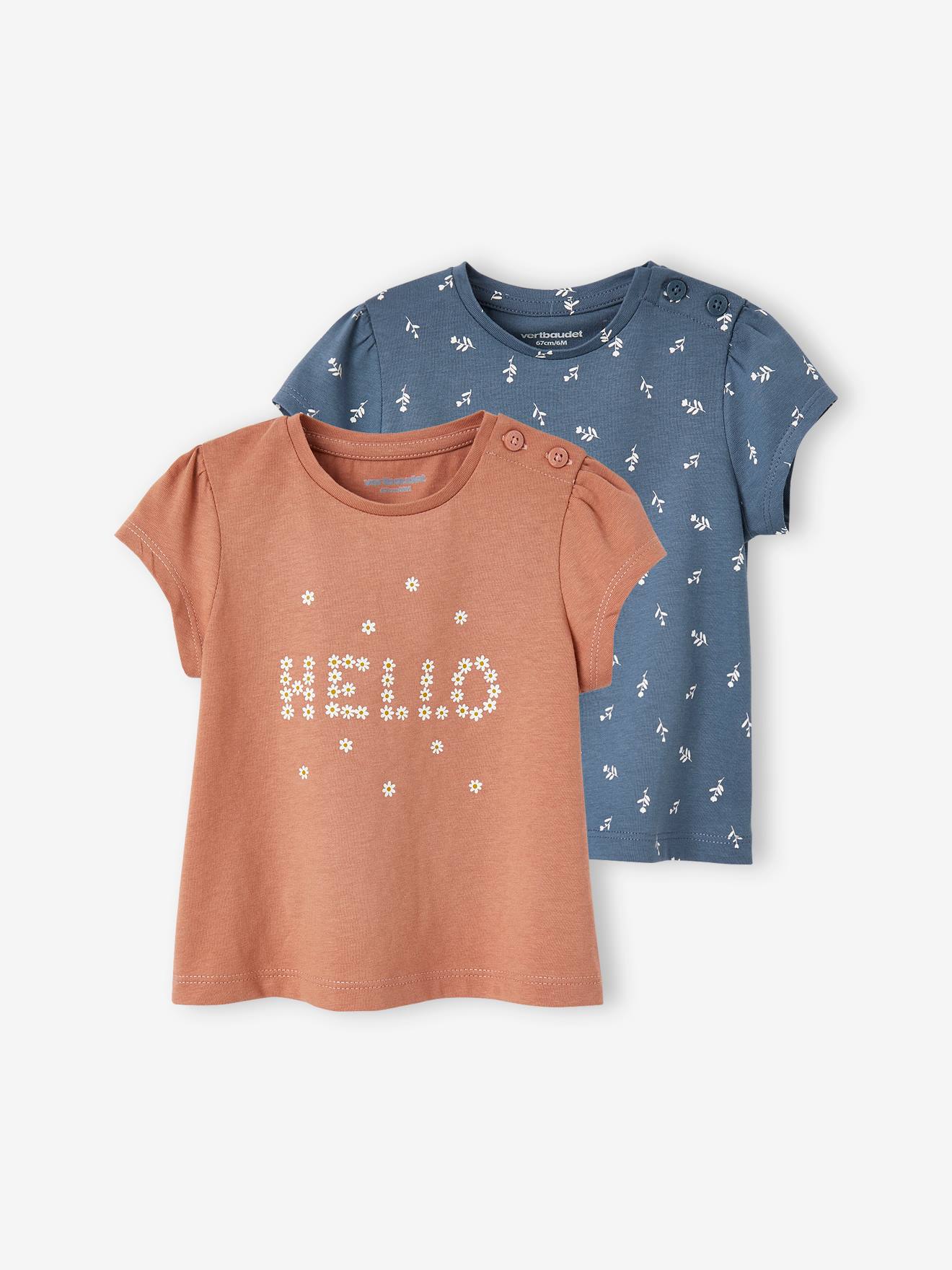 Pack of 2 Basic T-Shirts for Babies old rose
