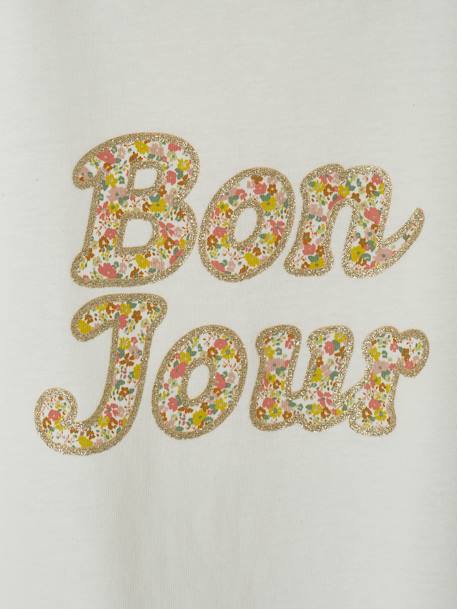 T-Shirt with Message in Flower Motifs for Girls coral+ecru+pale yellow+sky blue 