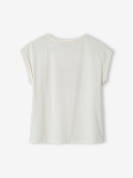 T-Shirt with Message in Flower Motifs for Girls coral+ecru+pale yellow+sky blue 