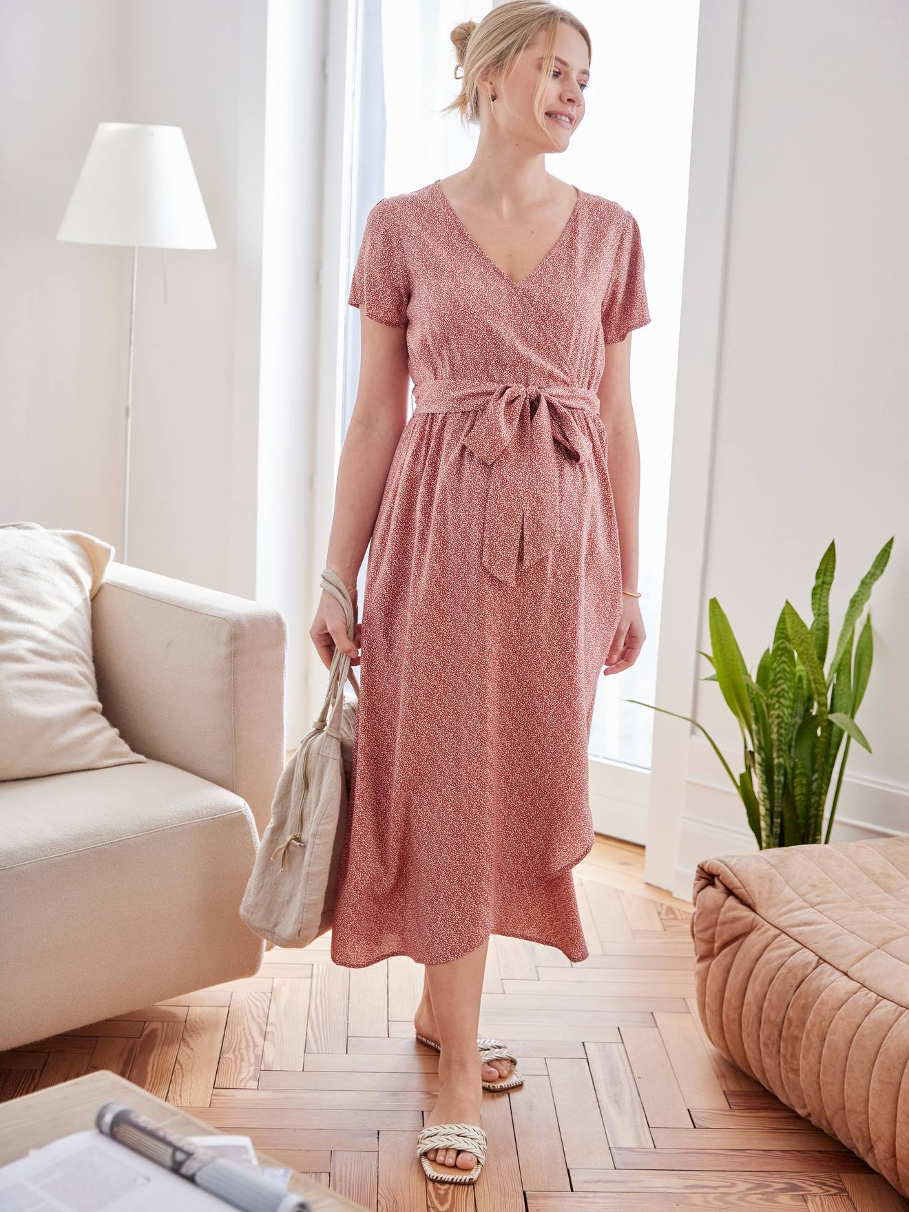 Floral Print Dress with Tie Belt