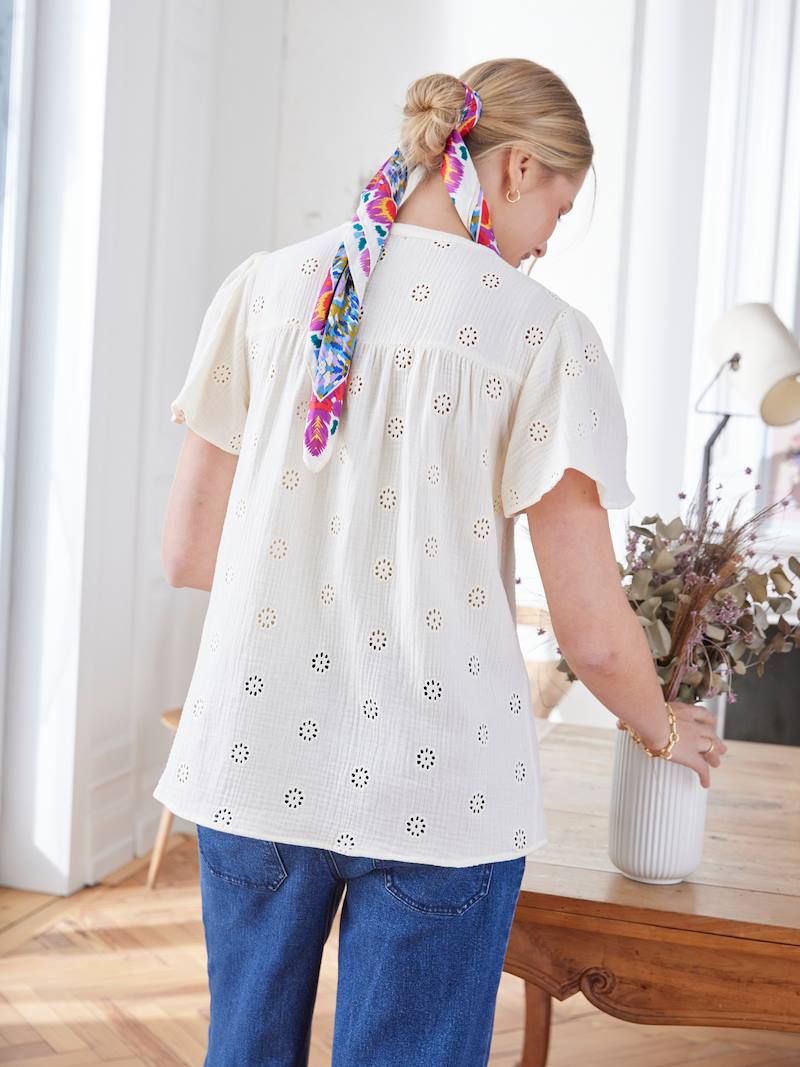 Embroidered Cotton Gauze Blouse, Maternity & Nursing Special 