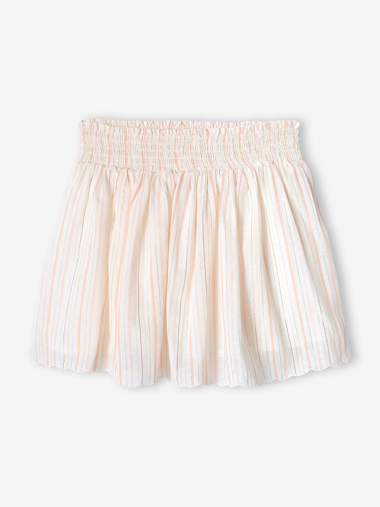 Striped Occasionwear Skirt, Shimmery Thread, for Girls ecru