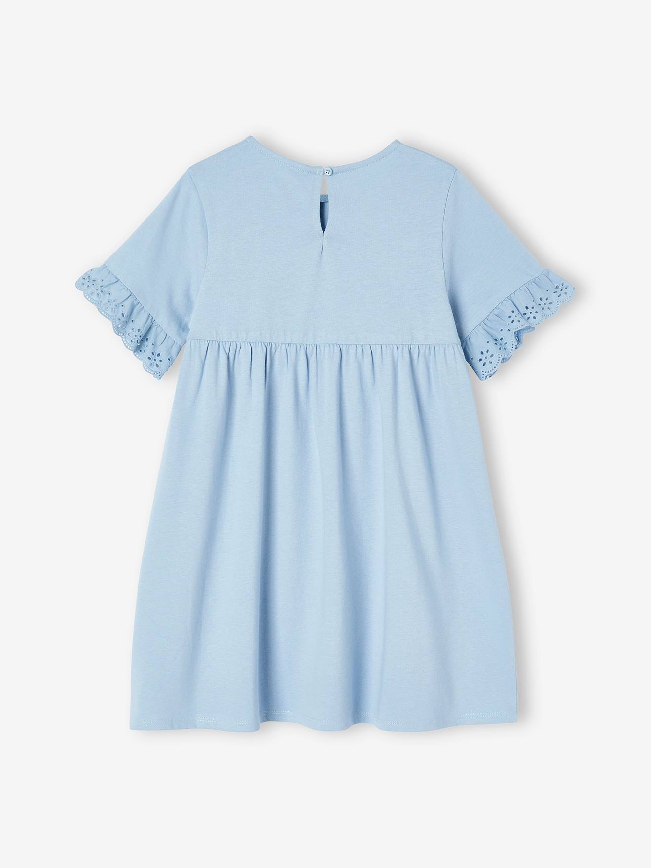 Short Sleeve Dress in Broderie Anglaise for Girls grey blue