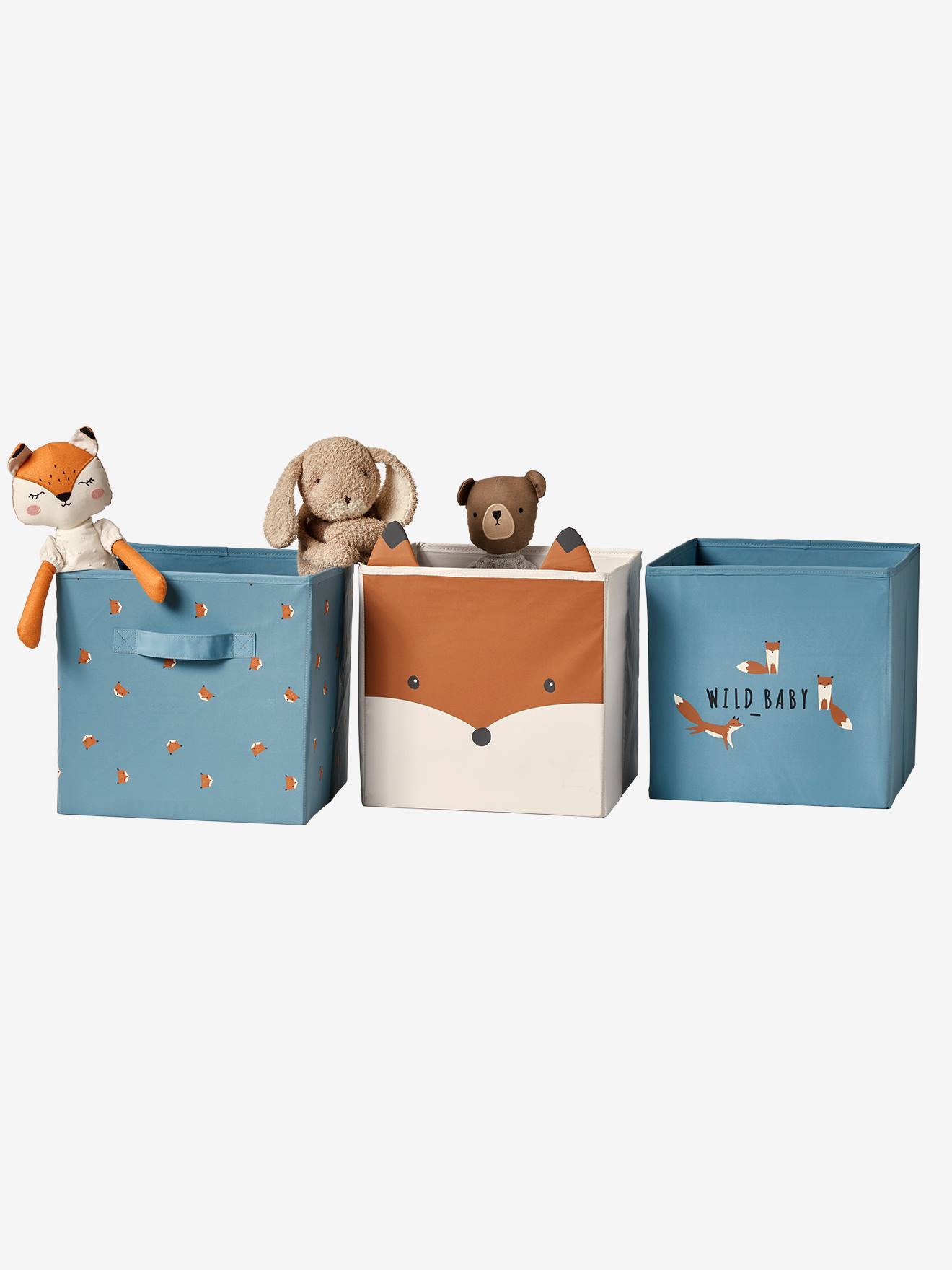 Set of 3 Storage Boxes, Baby Fox set blue