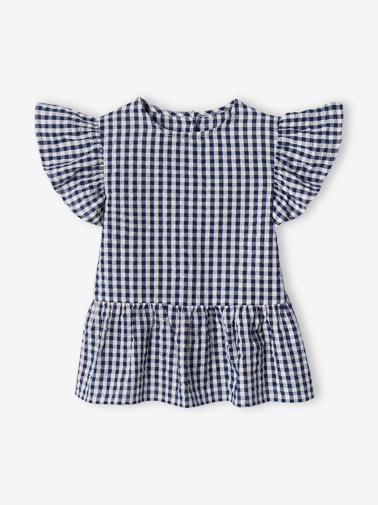 Ruffled Blouse with Gingham Checks