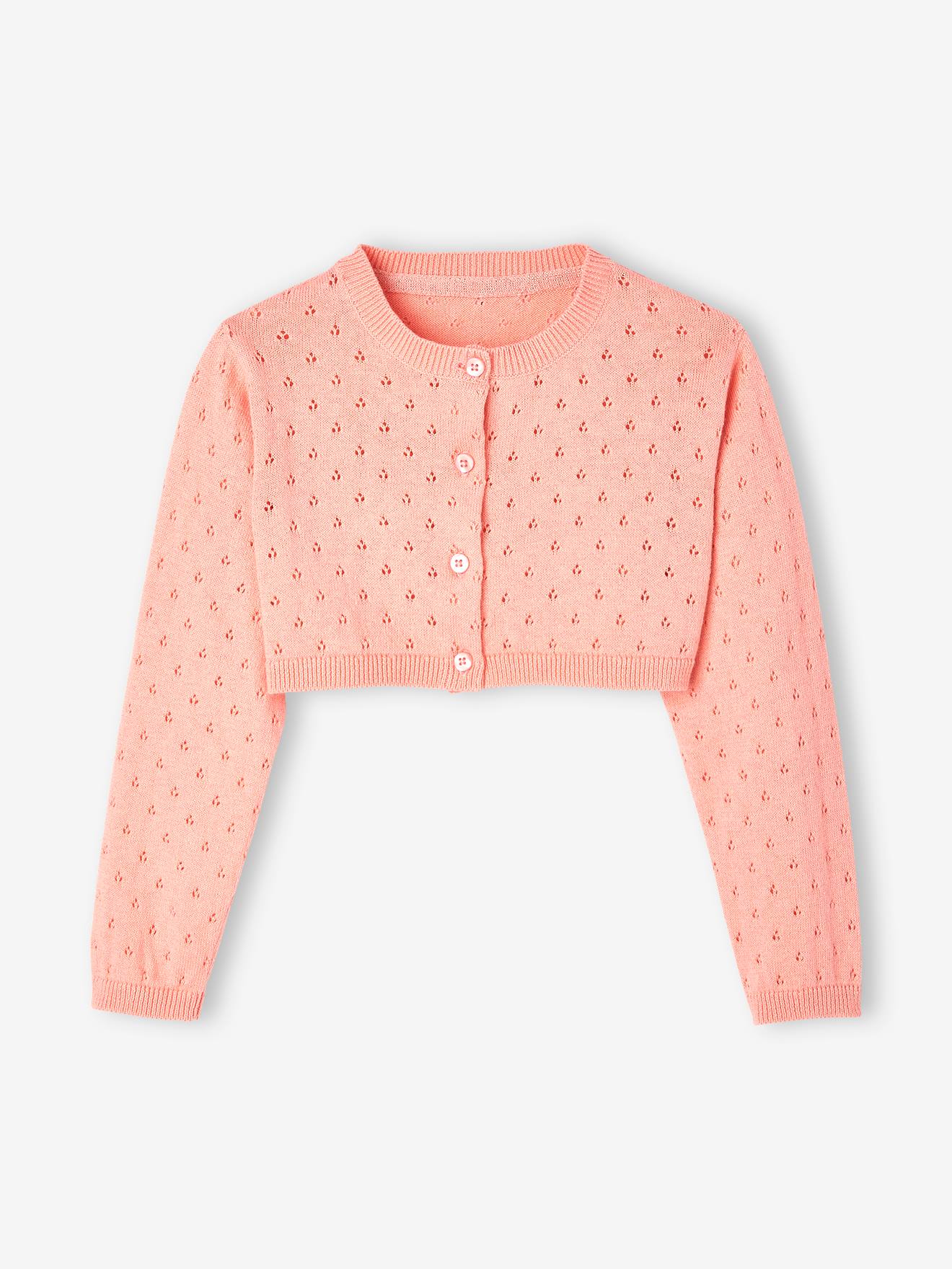 Cropped Openwork Cardigan for Girls coral