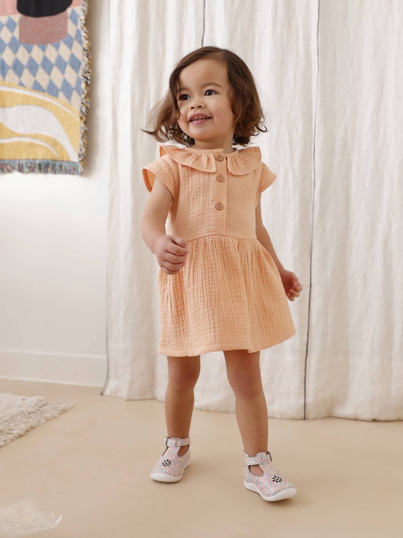 Dress in Cotton Gauze with Frilled Collar