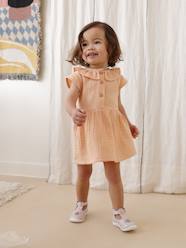 Baby-Dresses & Skirts-Dress in Cotton Gauze with Frilled Collar, for Babies