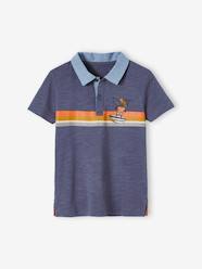 Boys-Tops-Polo Shirts-Striped Polo Shirt with Chambray Details for Boys
