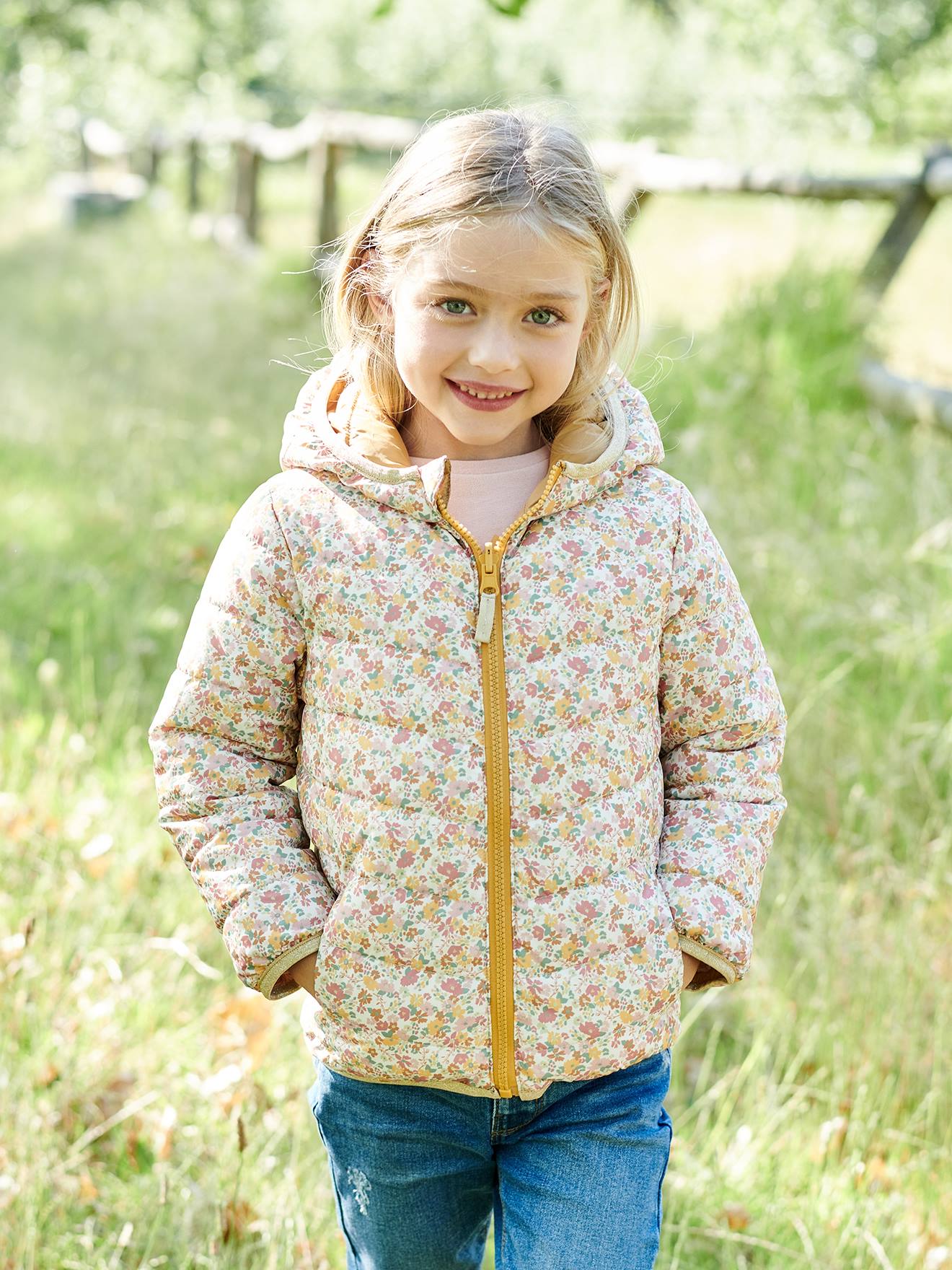 Vertbaudet Reversible Lightweight Padded Jacket with Padding in Recycled POLYESTER, for Girls