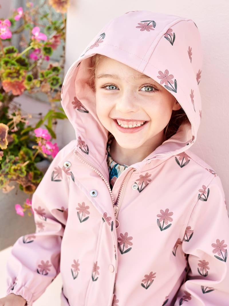 Floral Raincoat with Hood, for Girls, Girls Vertbaudet