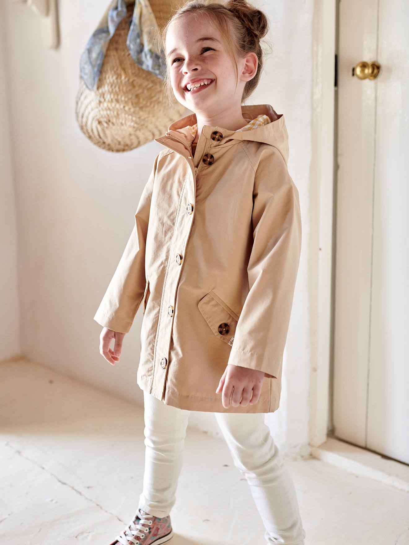 Hooded Trench Coat, Midseason Special, for Girls beige