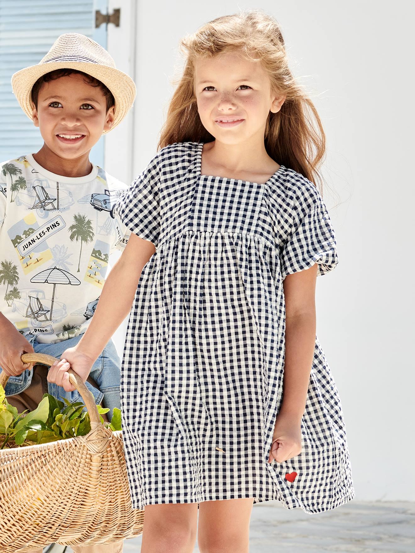 Girls navy shop gingham dress