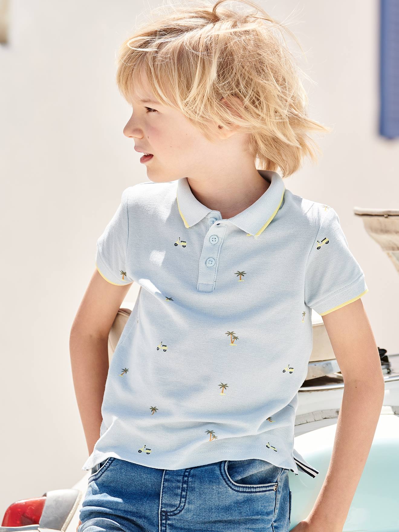 Printed Polo Shirt in Pique Knit