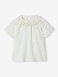 -Cotton Gauze Blouse for Girls, Broderie Anglaise Collar