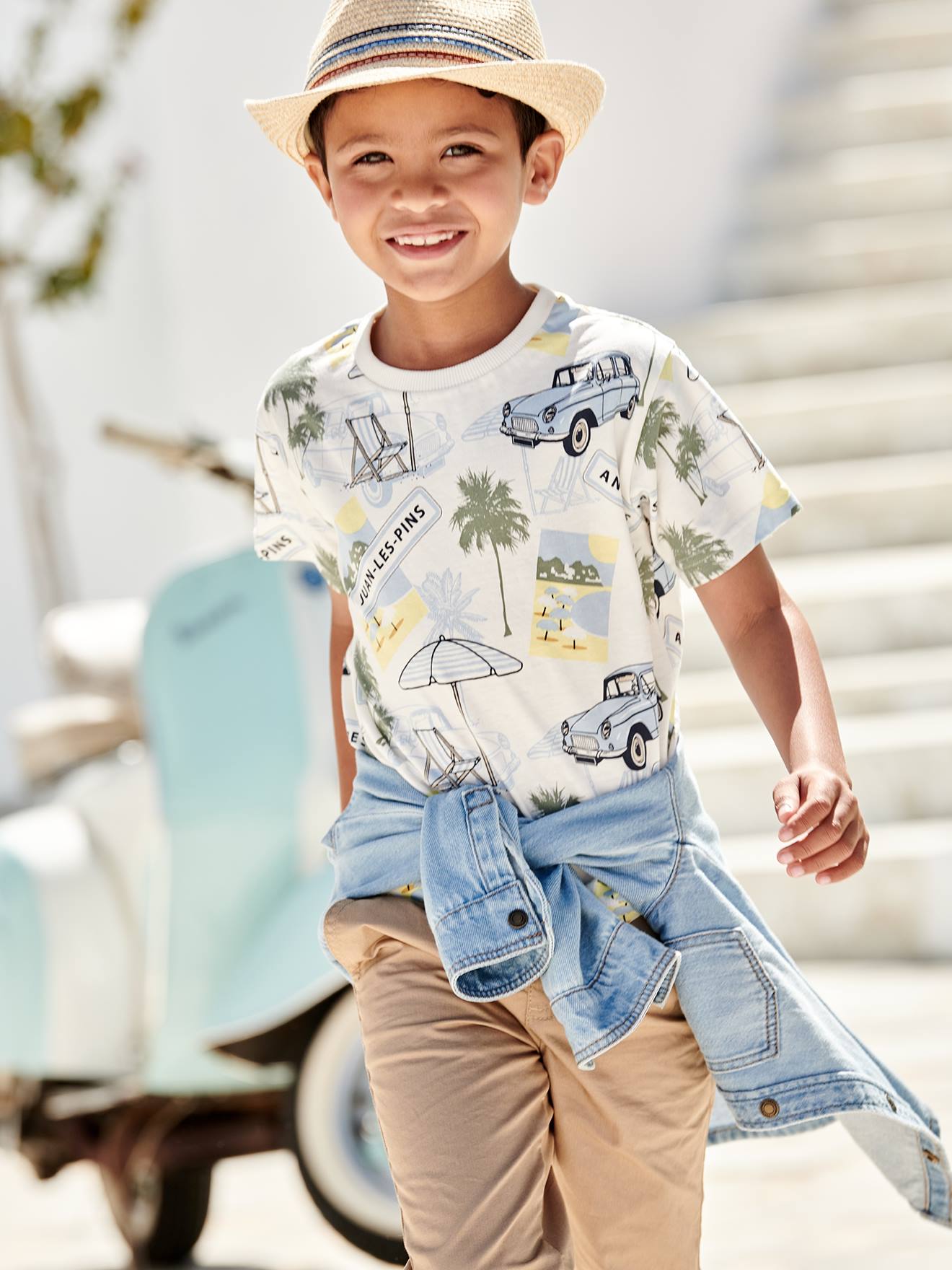 T-Shirt with "Juan Les Pins" Inscription, for Boys printed white