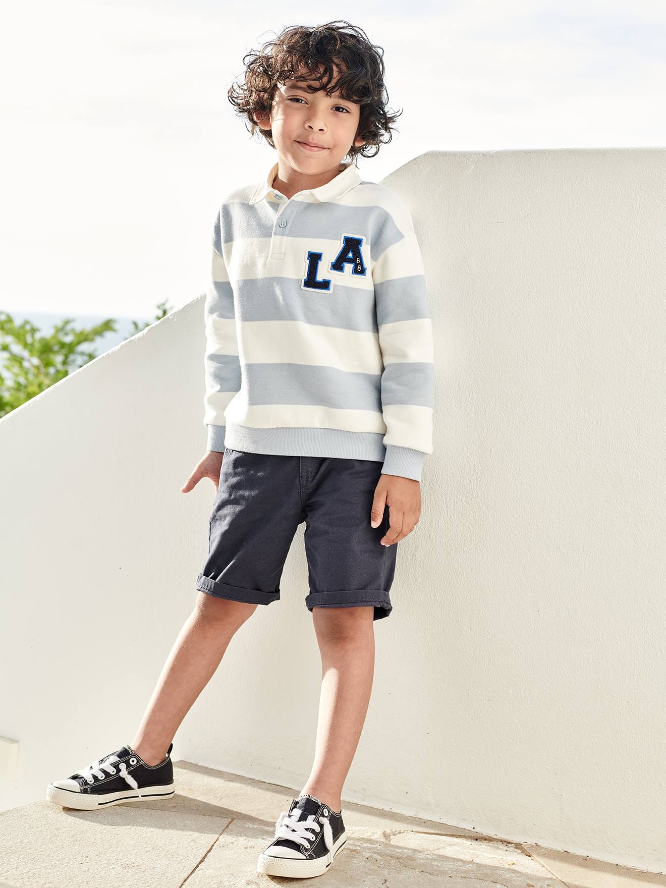 Chino Bermuda Shorts for Boys blue medium solid with design