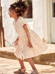 -Buttoned Dress with Flowers for Girls