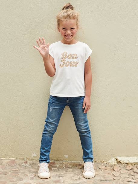 T-Shirt with Message in Flower Motifs for Girls ecru+pale yellow+sky blue 