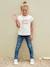 T-Shirt with Message in Flower Motifs for Girls coral+ecru+pale yellow+sky blue 